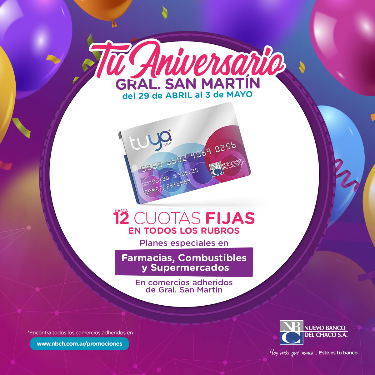 Tarjeta Tuya se suma a la celebración del Aniversario de General San Martín