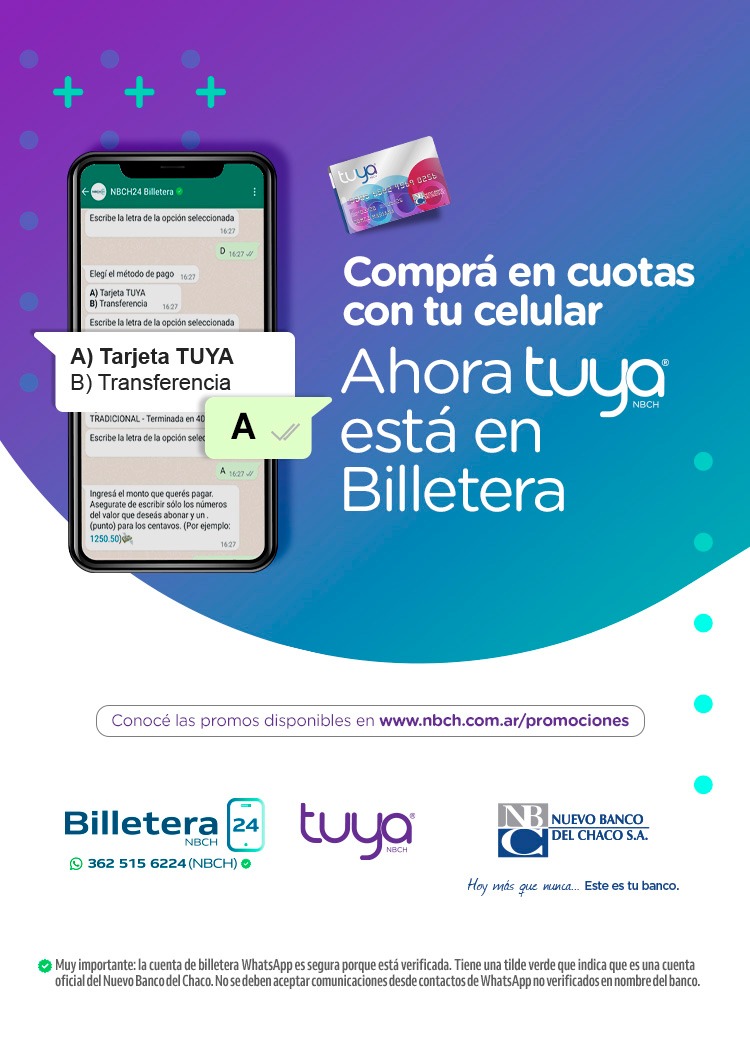 Tarjeta Tuya está en Billetera NBCH24: vender en cuotas desde el celular, más fácil y seguro