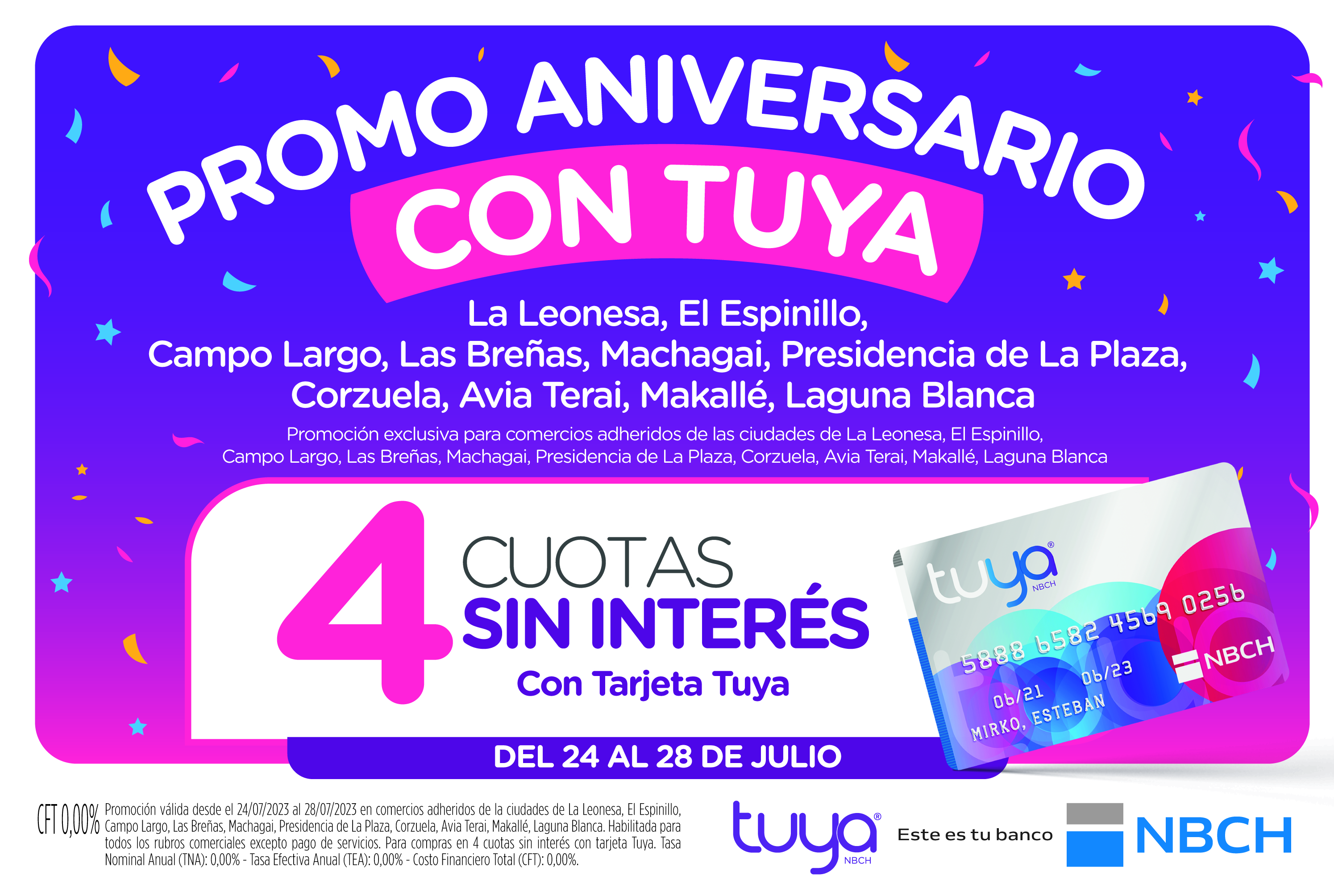Aniversarios con Tuya: NBCH acompaña las celebraciones de localidades chaqueñas