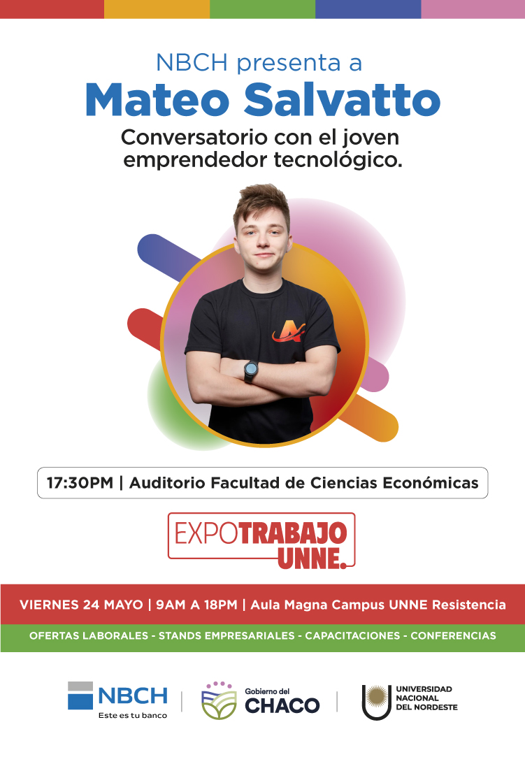 Mateo Salvatto llega a Resistencia de la mano de NBCH en Expo Trabajo UNNE